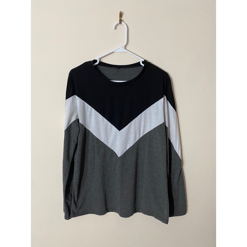 Womens long sleeve v stripe color block shirt